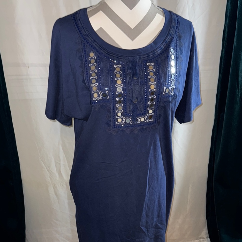 Women's Blue Embellished Dress by Souk Indigo Size Large with Side Pockets